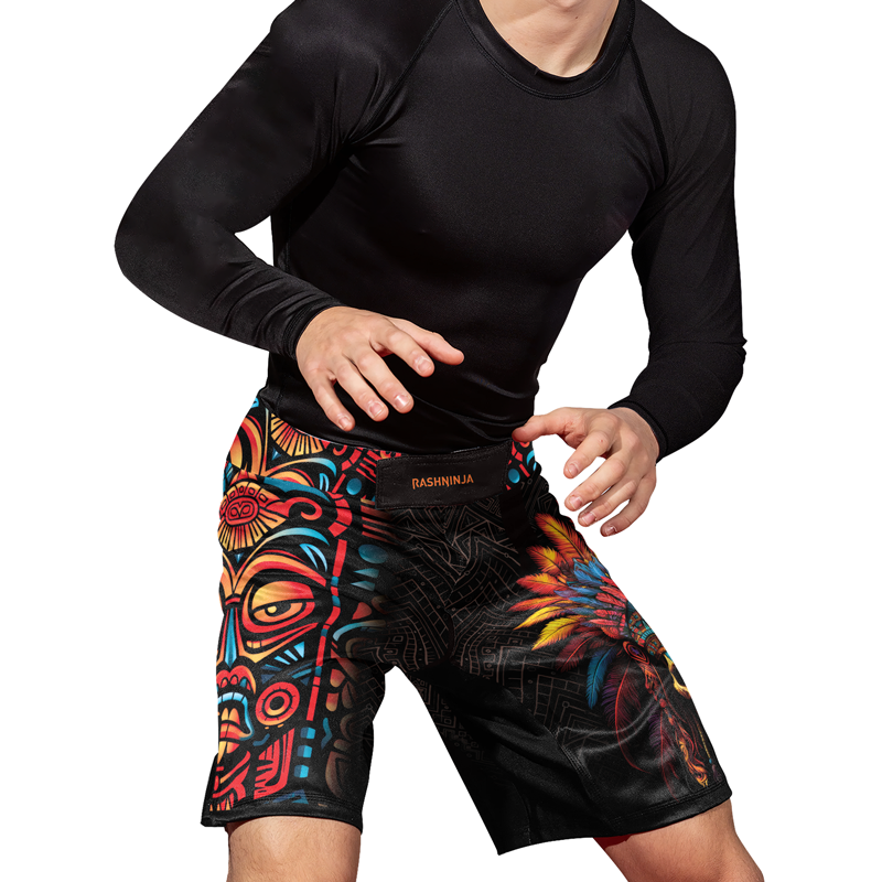 Rashninja Aztec Chieftain Skull Men's Fight Shorts