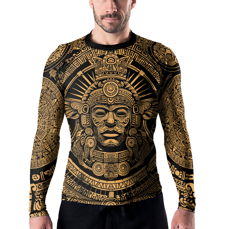 Rashninja Brown Aztec Tribe Headman Men's Long Sleeve Rash Guard