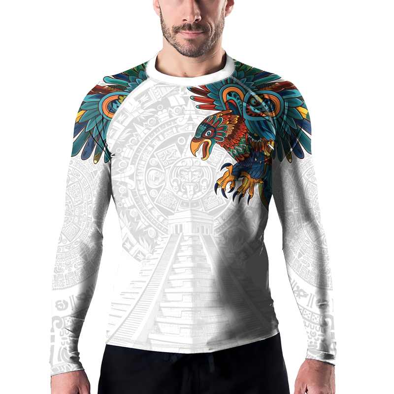 Rashninja White Aztec Hunting Eagle Men's Long Sleeve Rash Guard