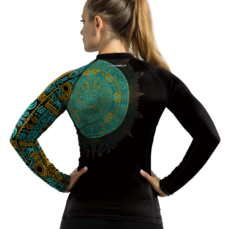 Rashninja Aztec Sun Stone Symbol Women's Long Sleeve Rash Guard