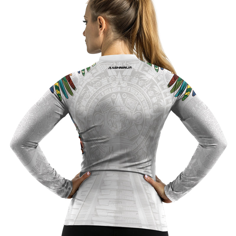 Rashninja White Aztec Hunting Eagle Women's Long Sleeve Rash Guard