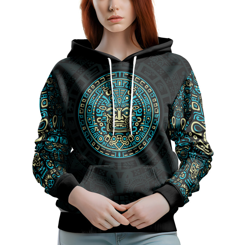 Rashninja Blue And Beige Aztec Calendar AOP Hoodie