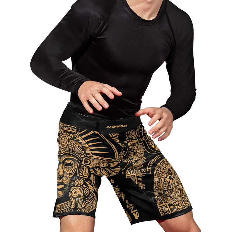 Rashninja Brown Aztec Tribe Headman Men's Fight Shorts