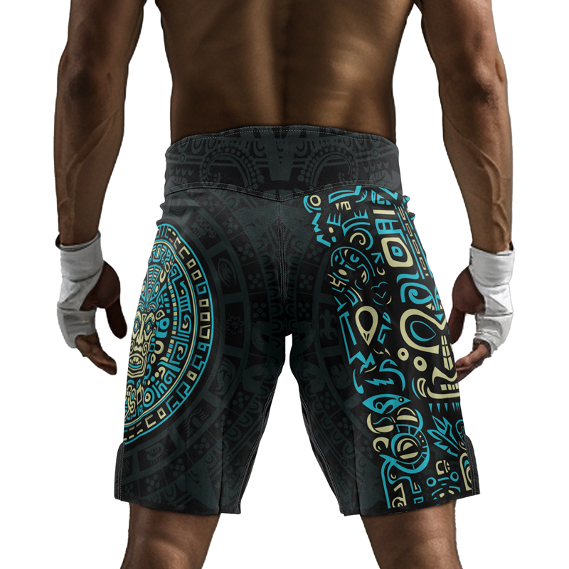 Rashninja Blue And Beige Aztec Calendar Men's Fight Shorts