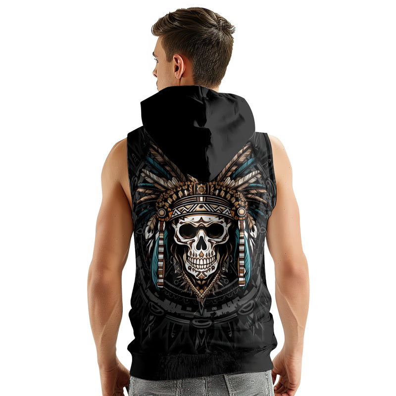 Rashninja Aztec Chief Skull Sleeveless Hoodie | MMA Sleeveless Hoodie