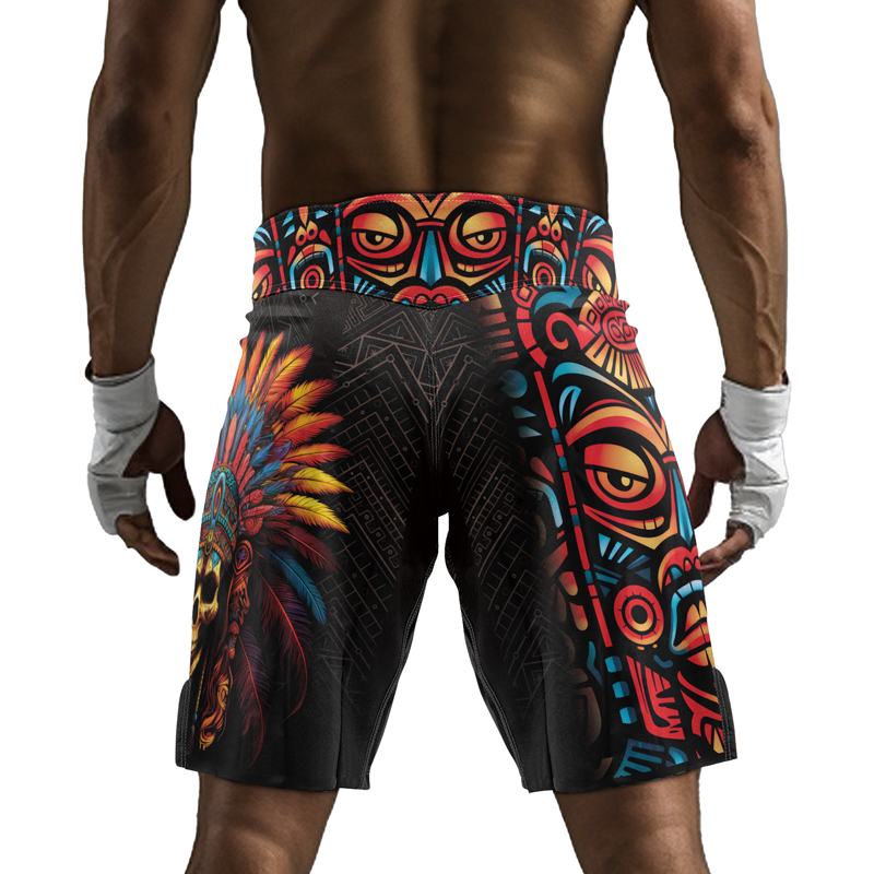 Rashninja Aztec Chieftain Skull Men's Fight Shorts