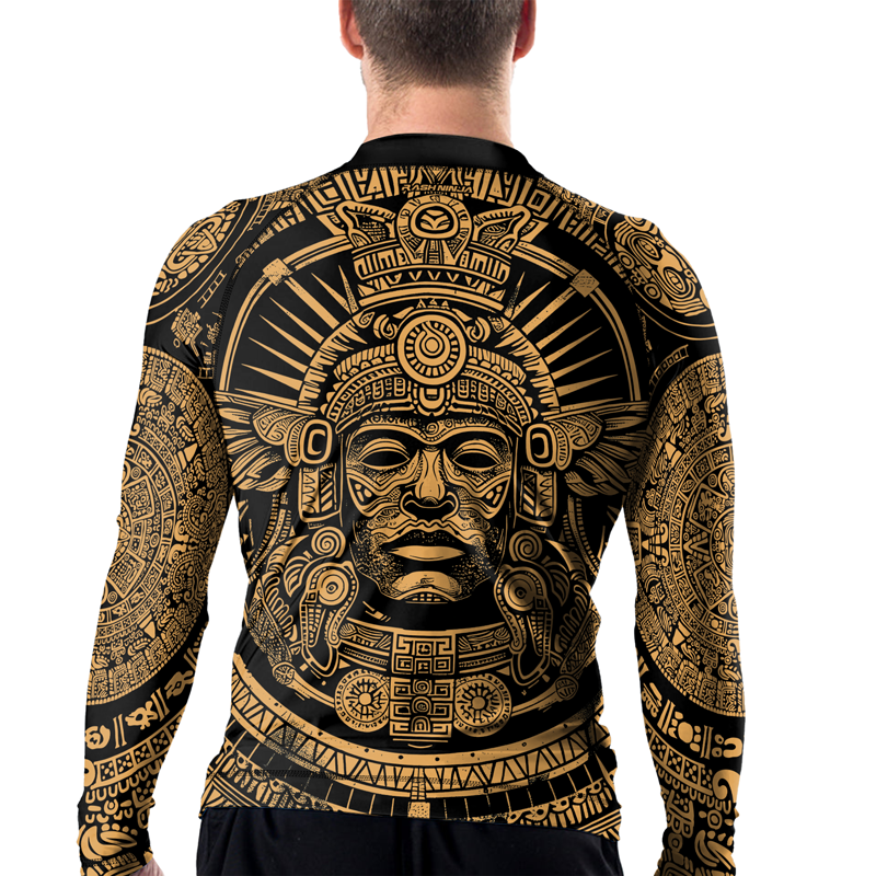 Rashninja Brown Aztec Tribe Headman Men's Long Sleeve Rash Guard