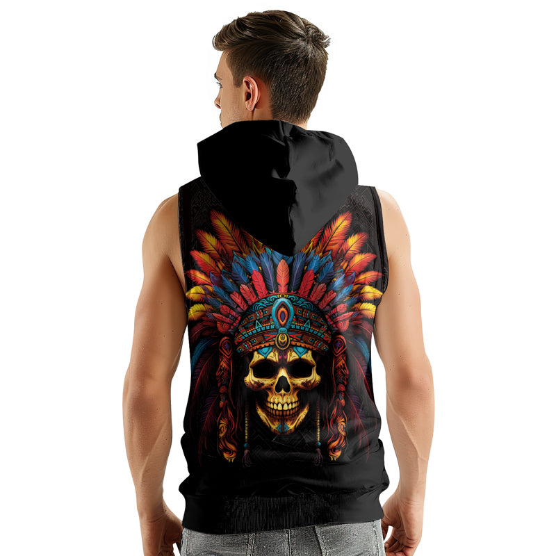 Rashninja Aztec Chieftain Skull Sleeveless Hoodie | Sleeveless Hoodie