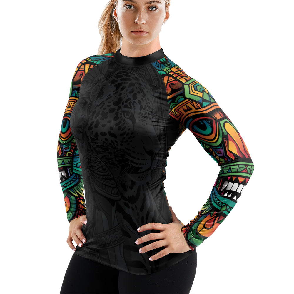 Rashninja Aztec Jaguar Spirit Women's Long Sleeve Rash Guard