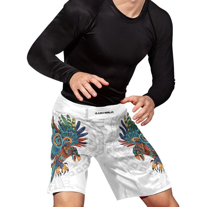 Rashninja White Aztec Hunting Eagle Men's Fight Shorts