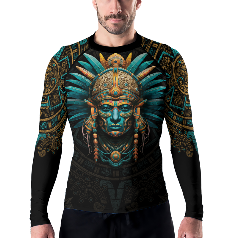 Rashninja Aztec Tribal Leader Men's Long Sleeve Rash Guard