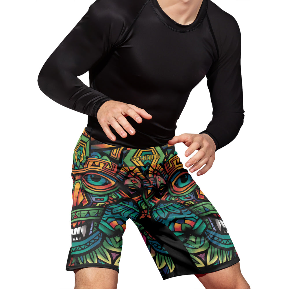 Rashninja Aztec Jaguar Spirit Men's Fight Shorts

