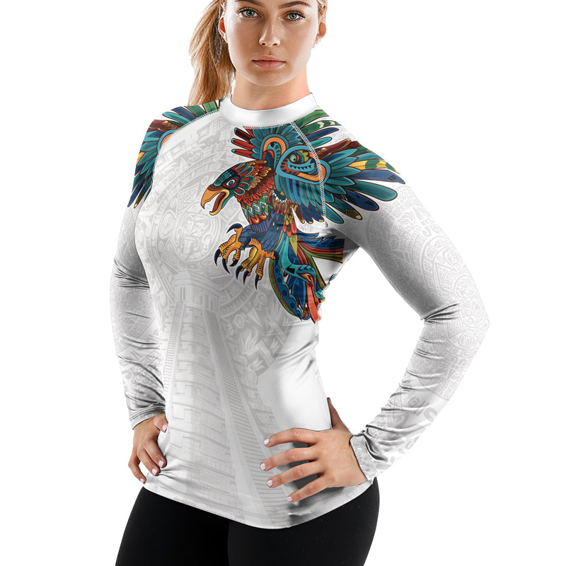 Rashninja White Aztec Hunting Eagle Women's Long Sleeve Rash Guard