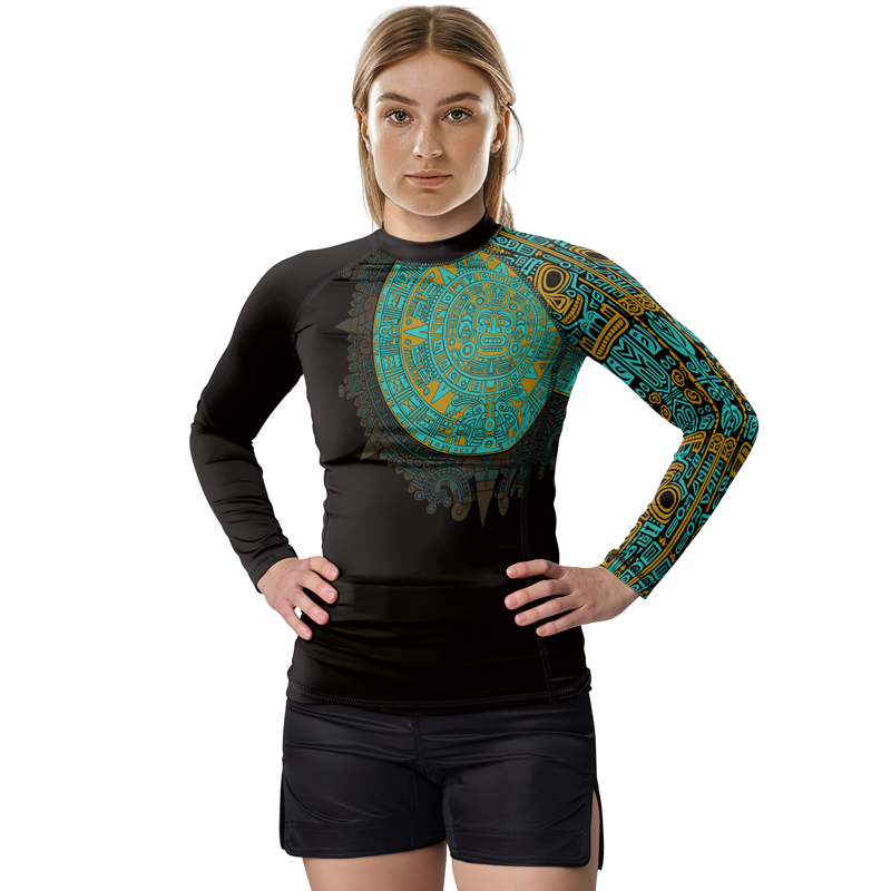 Rashninja Aztec Sun Stone Symbol Women's Long Sleeve Rash Guard