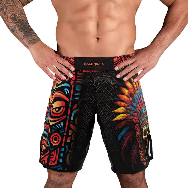 Rashninja Aztec Chieftain Skull Men's Fight Shorts