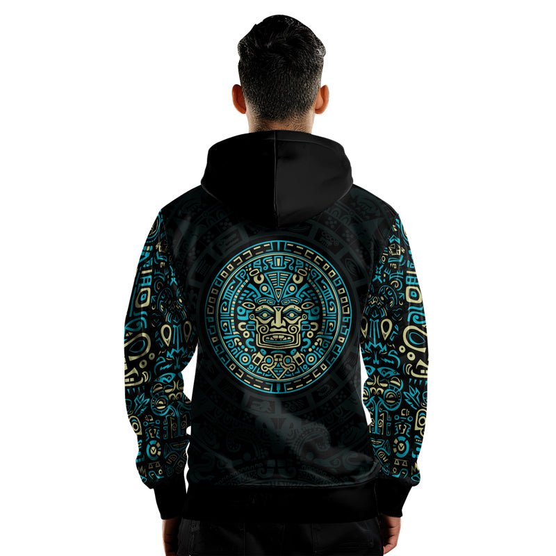 Rashninja Blue And Beige Aztec Calendar AOP Hoodie