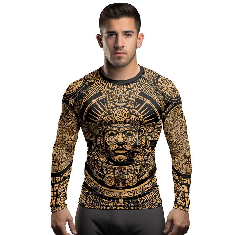 Rashninja Brown Aztec Tribe Headman Men's Long Sleeve Rash Guard