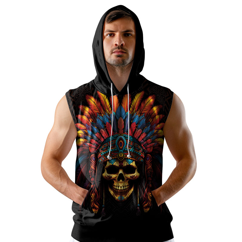 Rashninja Aztec Chieftain Skull Sleeveless Hoodie | Sleeveless Hoodie