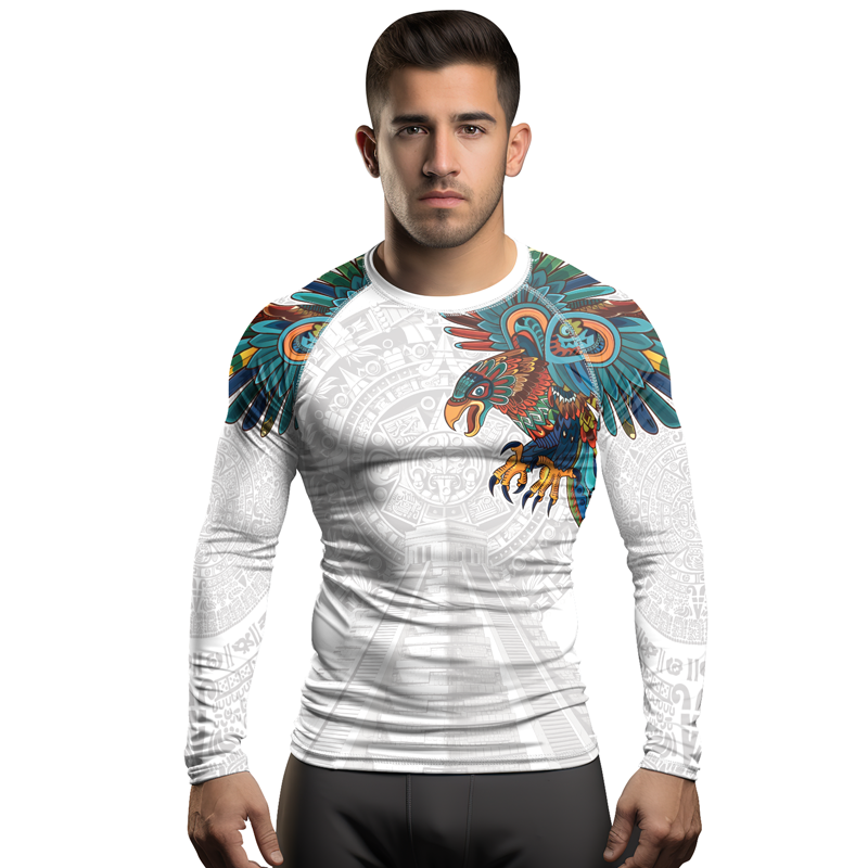 Rashninja White Aztec Hunting Eagle Men's Long Sleeve Rash Guard