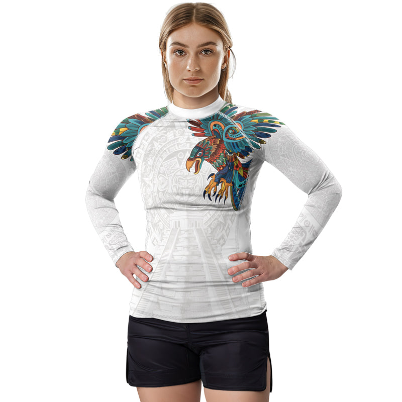 Rashninja White Aztec Hunting Eagle Women's Long Sleeve Rash Guard