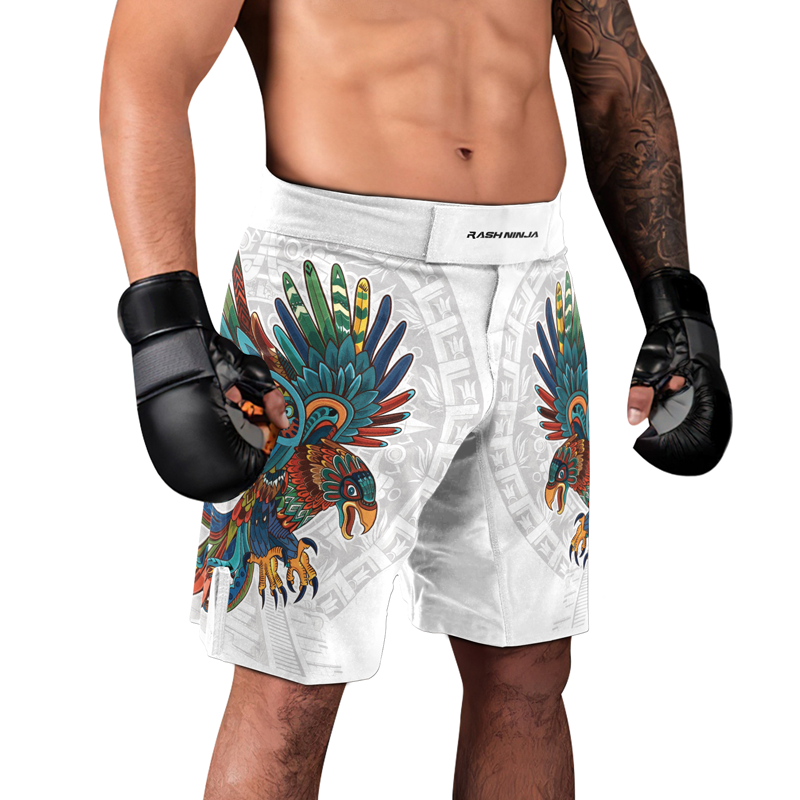 Rashninja White Aztec Hunting Eagle Men's Fight Shorts