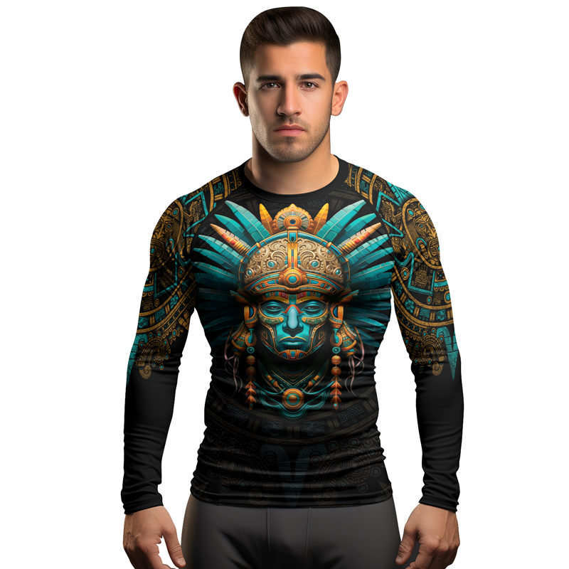 Rashninja Aztec Tribal Leader Men's Long Sleeve Rash Guard |Rash Guard