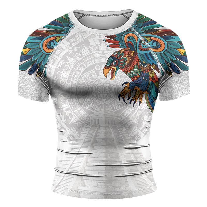 Rashninja White Aztec Hunting Eagle Men's Short Sleeve Rash Guard