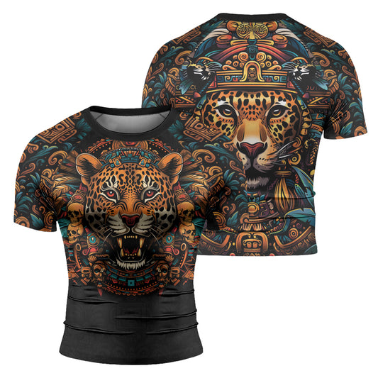 Rashninja Aztec Crimson Wave Men's Short Sleeve Rash Guard

