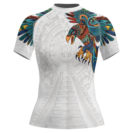 Rashninja White Aztec Hunting Eagle Women's Short Sleeve Rash Guard