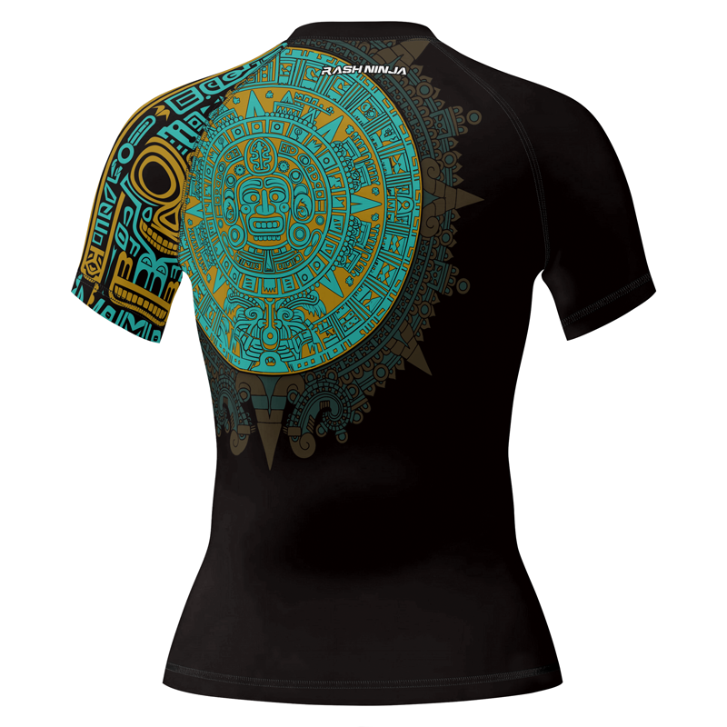 Rashninja Aztec Sun Stone Symbol Women's Short Sleeve Rash Guard
