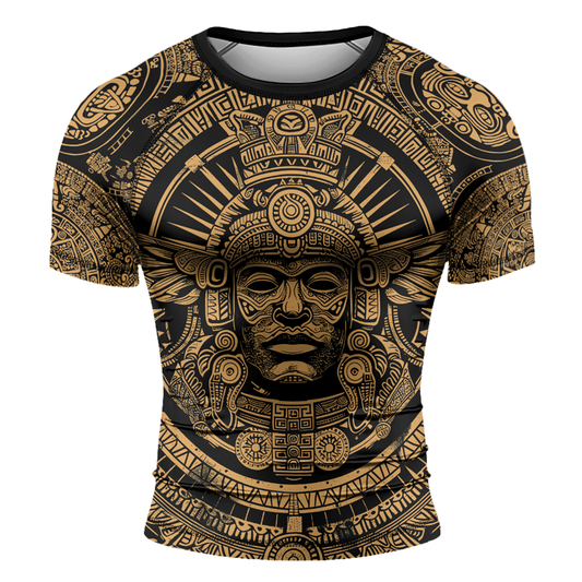 Rashninja Brown Aztec Tribe Headman Men's Short Sleeve Rash Guard