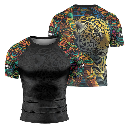 Rashninja Aztec Jaguar Spirit Men's Short Sleeve Rash Guard