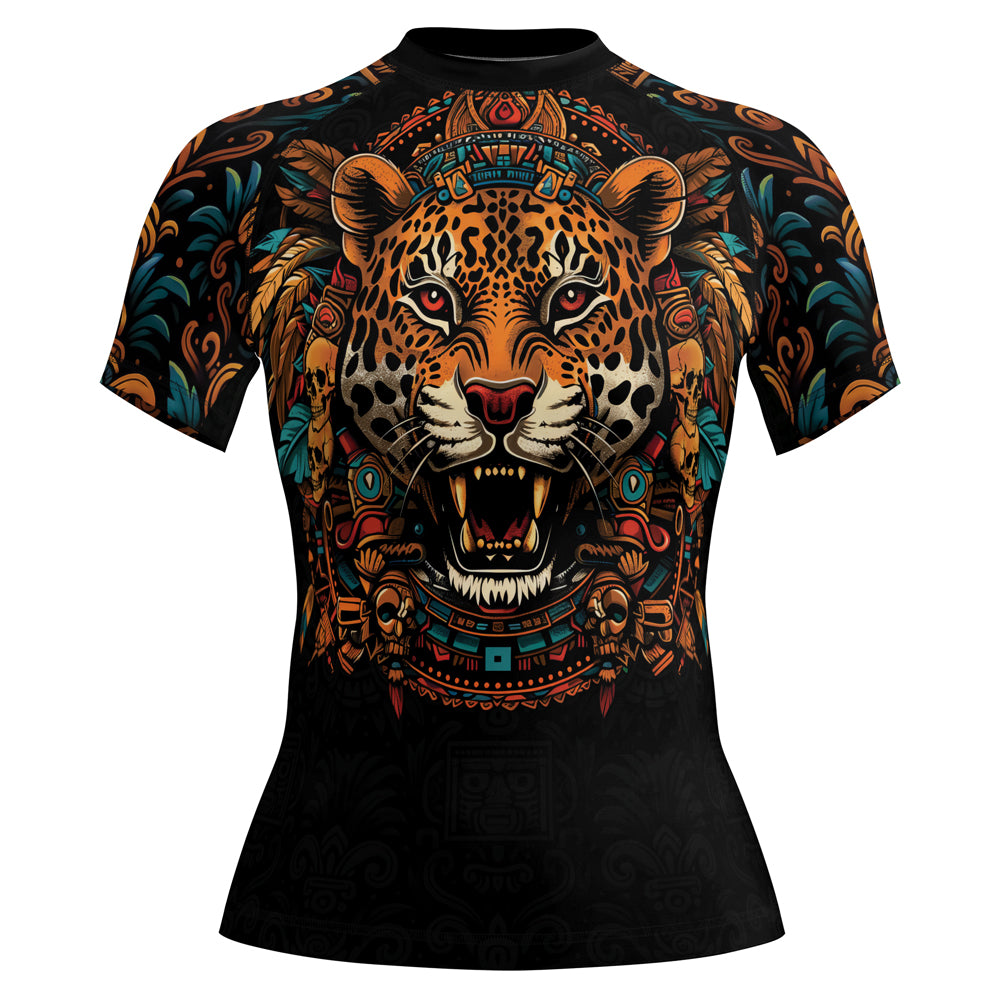Rashninja Aztec Crimson Wave Women's Short Sleeve Rash Guard