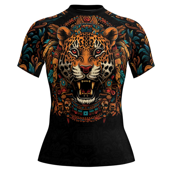 Rashninja Aztec Crimson Wave Women's Short Sleeve Rash Guard