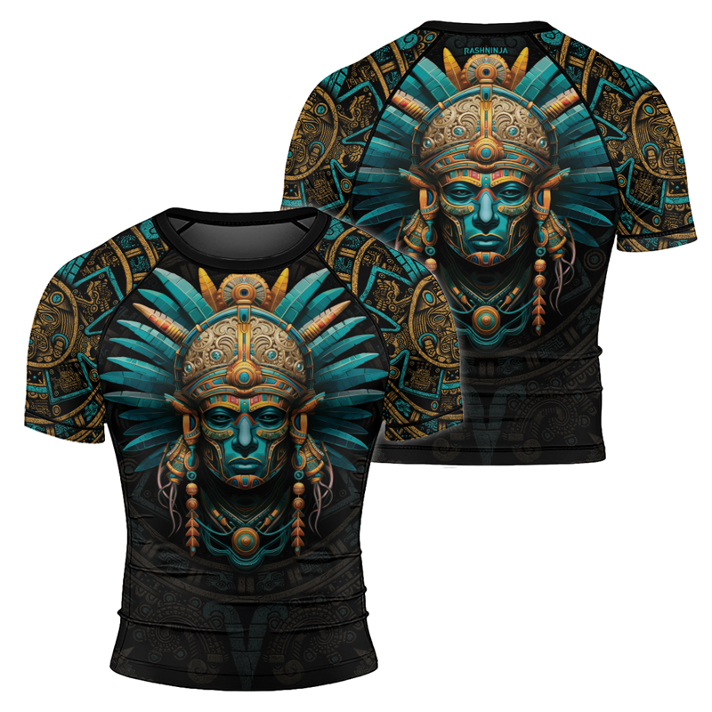 Rashninja Aztec Tribal Leader Men's Short Sleeve Rash Guard|Rash Guard