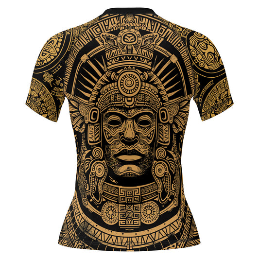 Rashninja Brown Aztec Tribe Headman Women's Short Sleeve Rash Guard