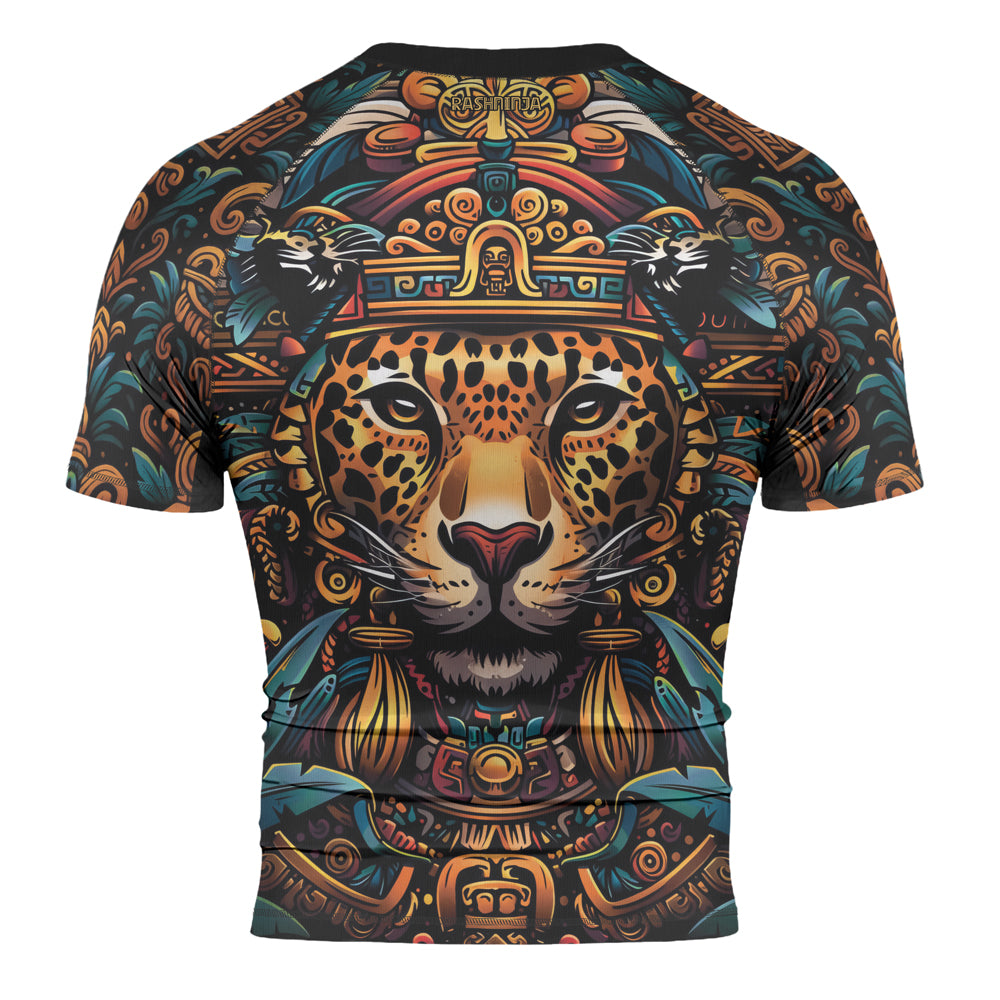 Rashninja Aztec Crimson Wave Men's Short Sleeve Rash Guard