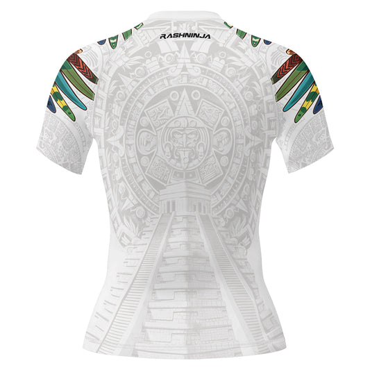 Rashninja White Aztec Hunting Eagle Women's Short Sleeve Rash Guard