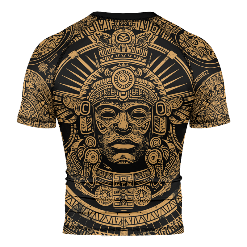 Rashninja Brown Aztec Tribe Headman Men's Short Sleeve Rash Guard