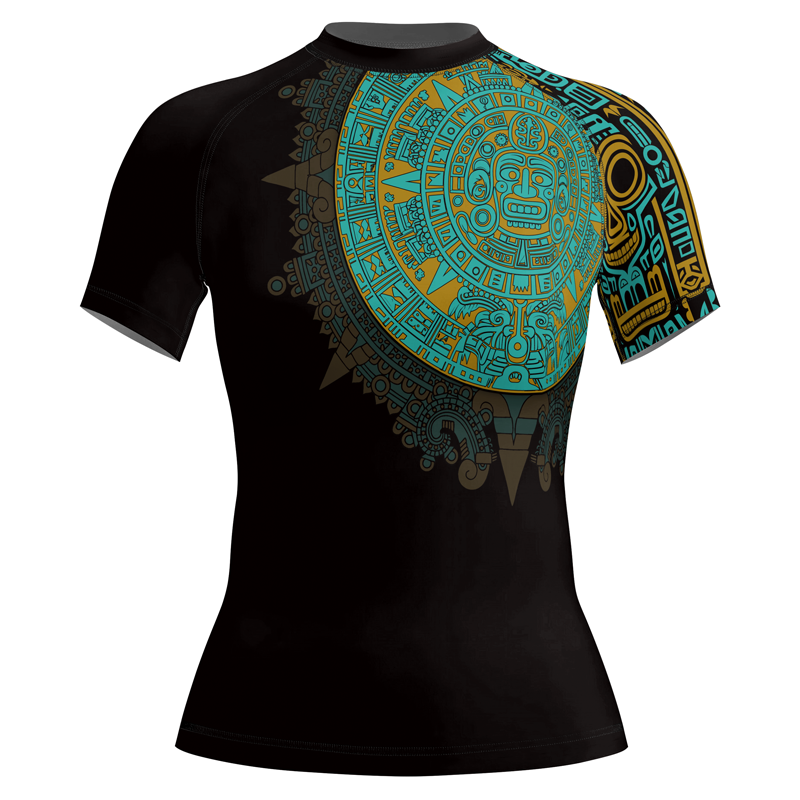 Rashninja Aztec Sun Stone Symbol Women's Short Sleeve Rash Guard