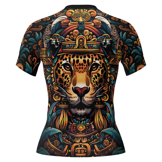 Rashninja Aztec Crimson Wave Women's Short Sleeve Rash Guard