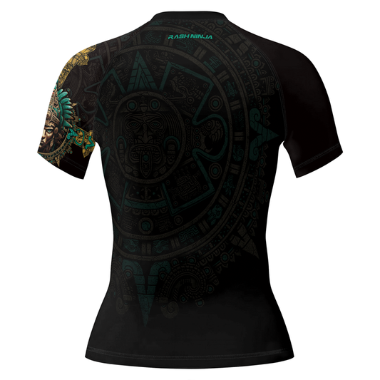 Rashninja Aztec Tribe Warrior Women's Short Sleeve Rash Guard