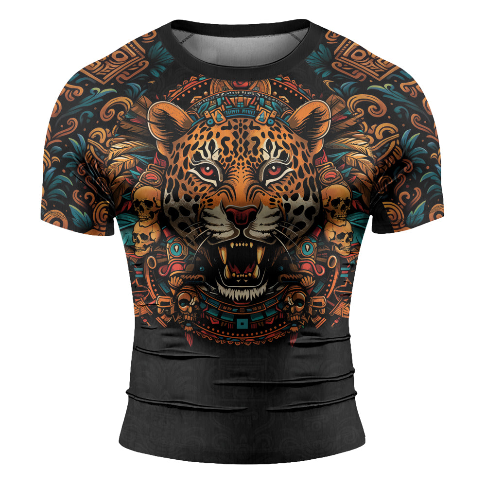 Rashninja Aztec Crimson Wave Men's Short Sleeve Rash Guard

