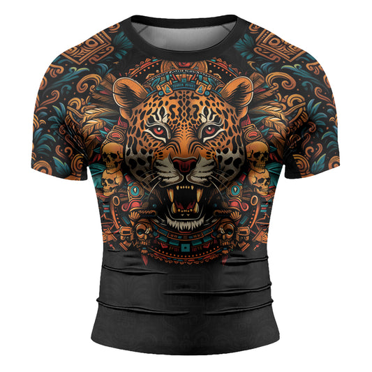 Rashninja Aztec Crimson Wave Men's Short Sleeve Rash Guard

