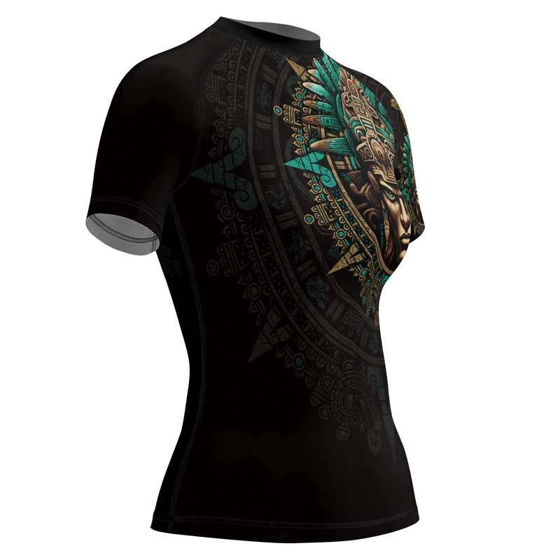 Rashninja Aztec Tribe Warrior Women's Short Sleeve Rash Guard