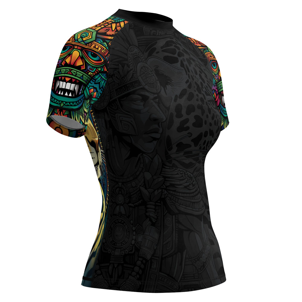 Rashninja Aztec Jaguar Spirit Women's Short Sleeve Rash Guard