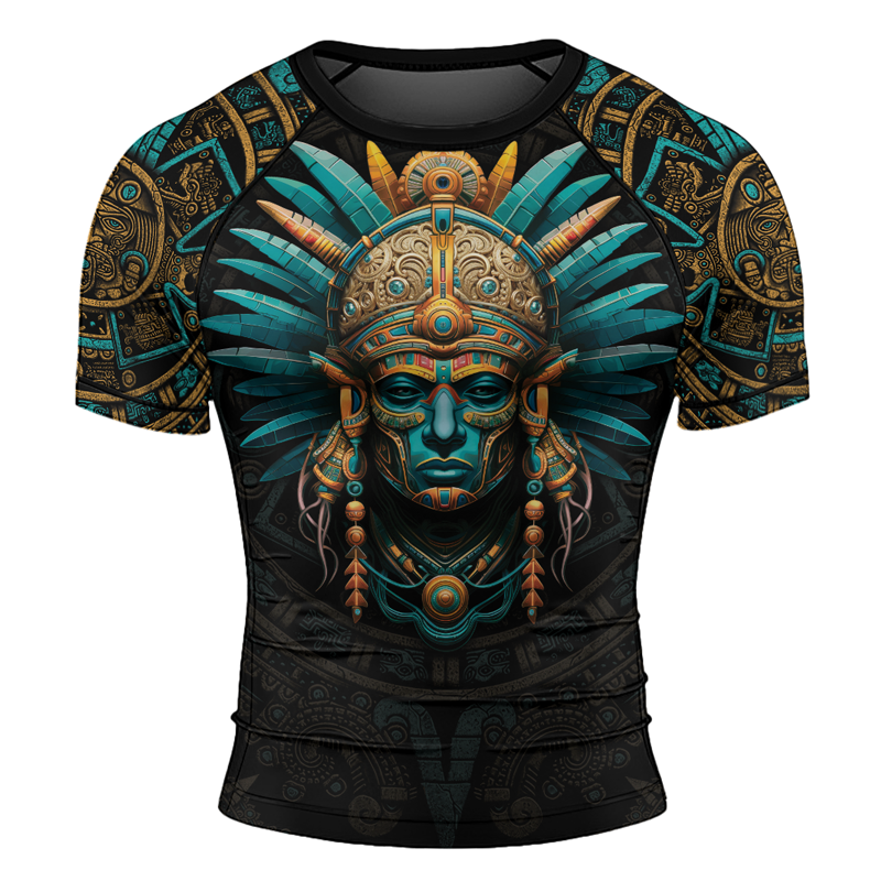 Rashninja Aztec Tribal Leader Men's Short Sleeve Rash Guard