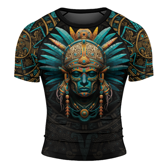 Rashninja Aztec Tribal Leader Men's Short Sleeve Rash Guard