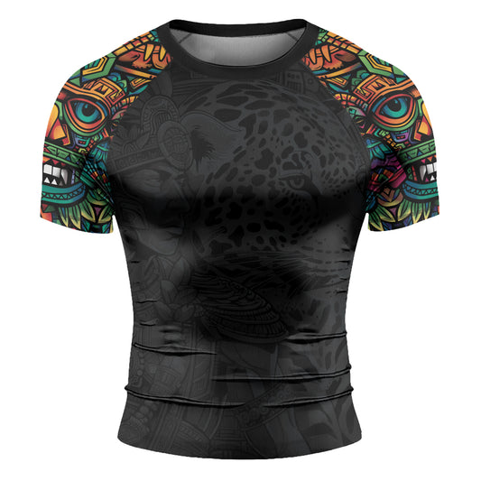 Rashninja Aztec Jaguar Spirit Men's Short Sleeve Rash Guard