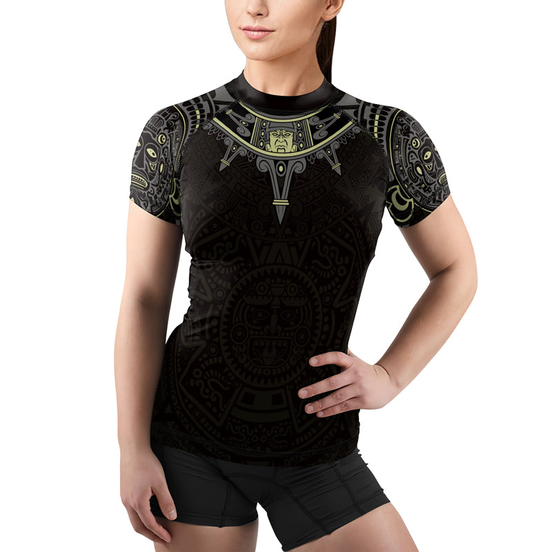 Rashninja Aztec Sun Symbol Women's Short Sleeve Rash Guard